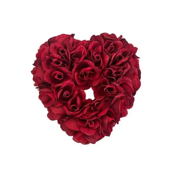 Pretty 13” Red Heart Shaped Wreath Roses Glitter Shimmery Accent Patriotic Love - Picture 1 of 4